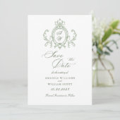 Victoriaans  Grace Floral Sage Green Wedding Save The Date (Staand voorkant)