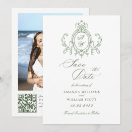 Victoriaans  Grace Floral Sage Green Wedding Save The Date