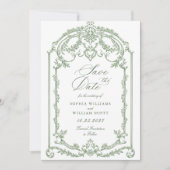 Victoriaans  Grace Floral Sage Green Wedding Save The Date (Voorkant)