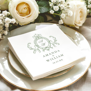 Victoriaans Grace Floral Sage Green Wedding Servet