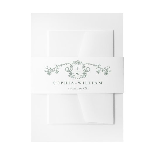 Victoriaans  Grace Floral Sage Green Wedding Uitnodigingen Wikkel (Voorkant Voorbeeld)