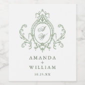 Victoriaans  Grace Floral Sage Green Wedding Wijn Etiket (Enkel label)