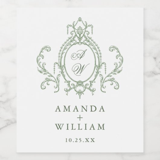 Victoriaans  Grace Floral Sage Green Wedding Wijn Etiket (Enkel label)