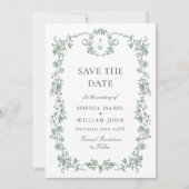 Victoriaans  Grace Floral Sage QR code Foto Save The Date (Voorkant)