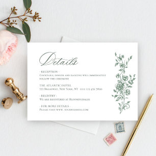 Victoriaans  Grace Floral Sage Wedding Details Informatiekaartje