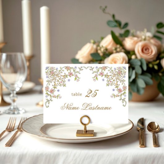Victoriaans  Grace Floral Wedding Place Card Kaart