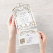 Victoriaans Grace Floral Wedding QR-code All In One Uitnodiging (Afscheurbaar)