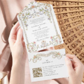 Victoriaans Grace Floral Wedding QR-code All In One Uitnodiging