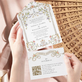Victoriaans  Grace Floral Wedding QR-code All In One Uitnodiging