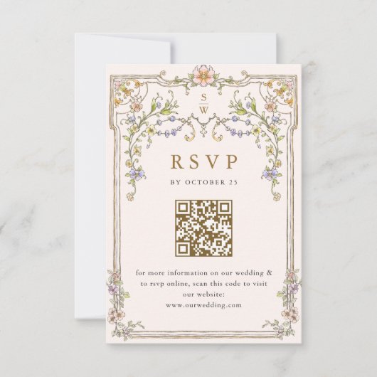 Victoriaans  Grace Floral Wedding RSVP QR-code (Voorkant)