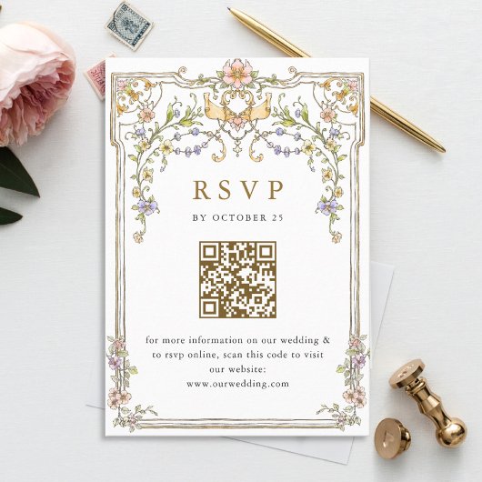 Victoriaans  Grace Floral Wedding RSVP QR-code Kaartje