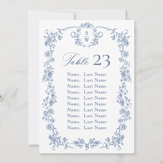 Victoriaans  Grace Floral Zitting Chart Kaart (Achterkant)