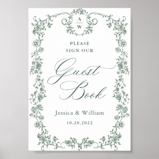 Victoriaans Grace Flower Guestbook Sign Poster (Voorkant)