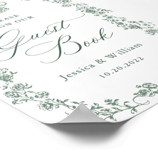  Victoriaans Grace Flower Guestbook Sign Poster (Hoek)