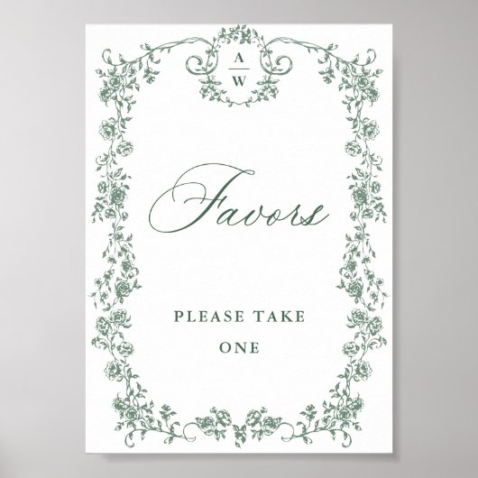 Victoriaans  Grace Green Flower Favors Sign Poster (Voorkant)