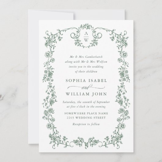 Victoriaans  Grace Green Foto QR code bruiloft Kaart (Voorkant)