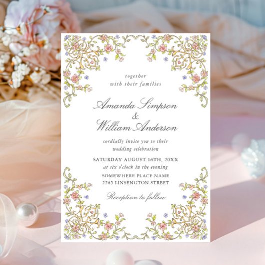 Victoriaans  Grace Pastel Floral Wedding Kaart