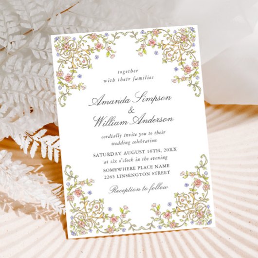 Victoriaans  Grace Pastel Floral Wedding Kaart