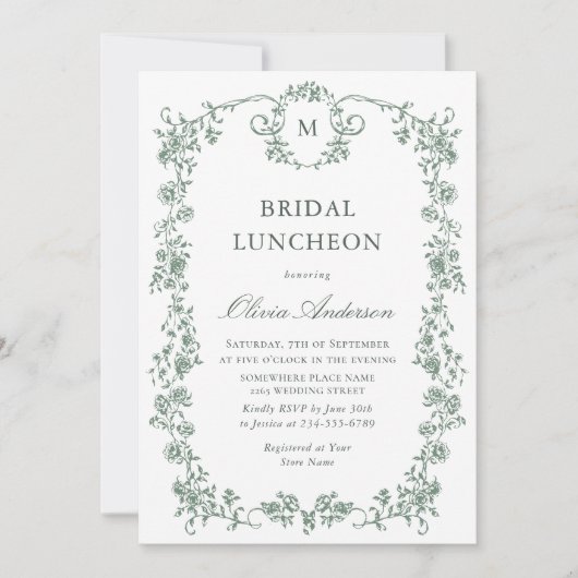 Victoriaans Grace Sage Green BRIDAL LUNCHEON Kaart (Voorkant)