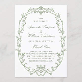 Victoriaans Grace Sage Green bruiloft ceremonie Programmakaart