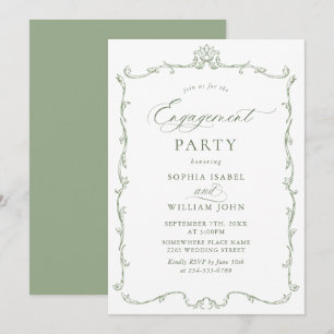 Victoriaans Grace Sage Green ENGAGEMENT PARTY Kaart