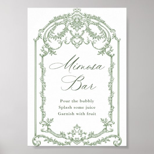 Victoriaans  Grace Sage Green Mimosa Bar Sign Poster (Voorkant)