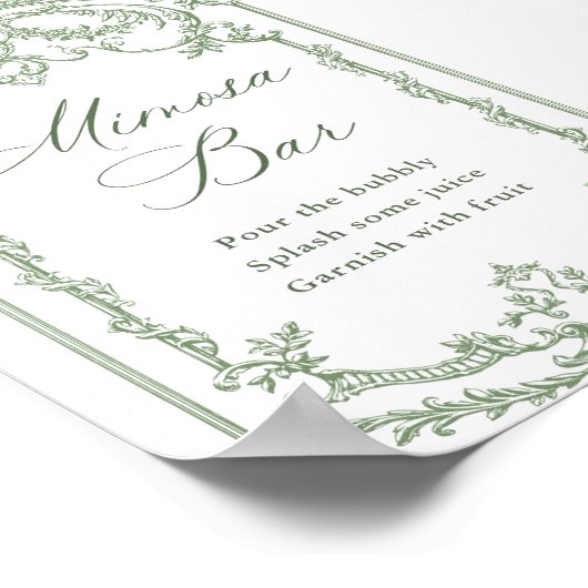 Victoriaans  Grace Sage Green Mimosa Bar Sign Poster (Hoek)