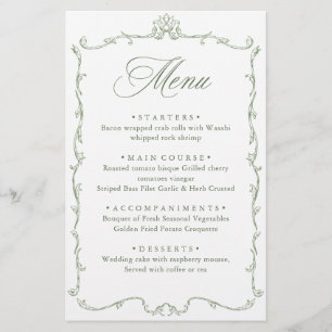 Victoriaans Grace Sage Green Wedding Menu