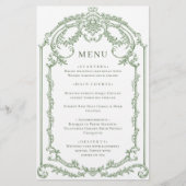 Victoriaans  Grace Sage Green Wedding Menu (Voorkant)
