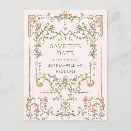 Victoriaans  Grace Wedding Save the Date Briefkaart (Voorkant)