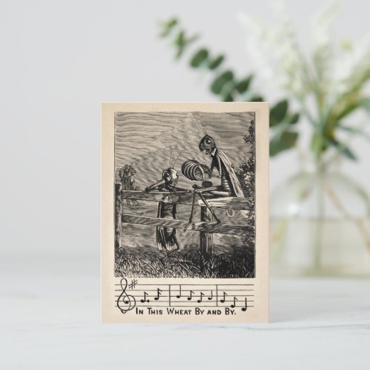Victoriaans Grasshopper Song Briefkaart (Staand voorkant)