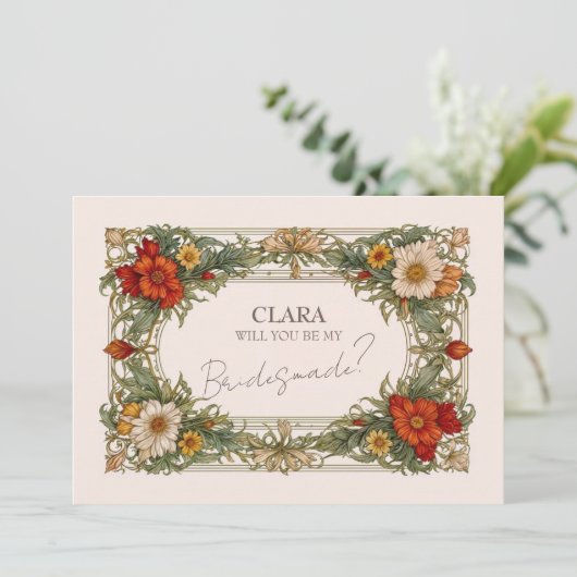 Victoriaans  grens met Wildflower Bridesmade Kaart (Staand voorkant)