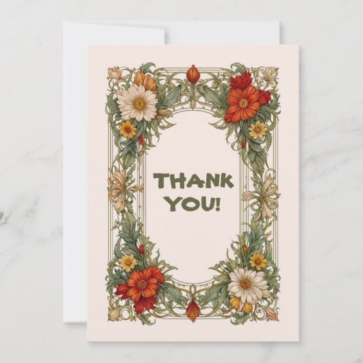Victoriaans  grens met Wildflower Wedding Bedankkaart (Voorkant)
