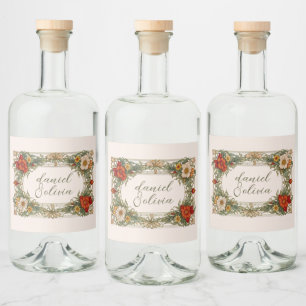 Victoriaans grens met Wildflower Wedding Likeurfles Etiket