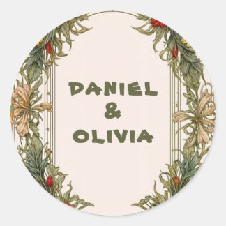 Victoriaans grens met Wildflower Wedding Ronde Sticker