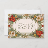 Victoriaans  grens met Wildflower Wedding RSVP Kaartje (Voorkant)