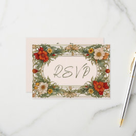 Victoriaans  grens met Wildflower Wedding RSVP Kaartje