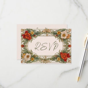 Victoriaans grens met Wildflower Wedding RSVP Kaartje
