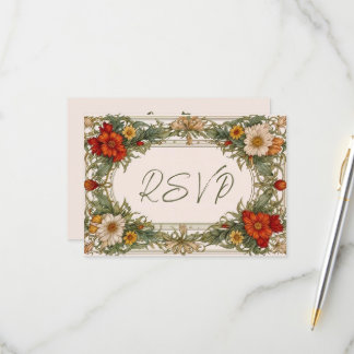 Victoriaans grens met Wildflower Wedding RSVP Kaartje