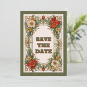 Victoriaans grens met Wildflower Wedding Save The Date (Staand voorkant)