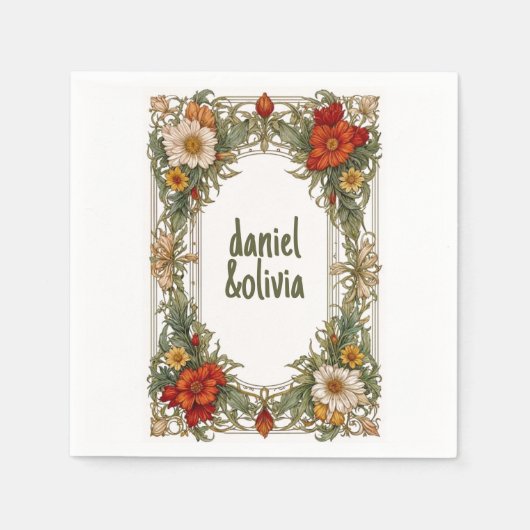 Victoriaans grens met Wildflower Wedding Servet (Voorkant)
