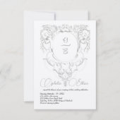 Victoriaans Grijs Monogram crest bruiloft Kaart (Voorkant)