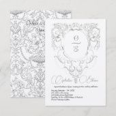 Victoriaans Grijs Monogram crest bruiloft Kaart (Voorkant / Achterkant)