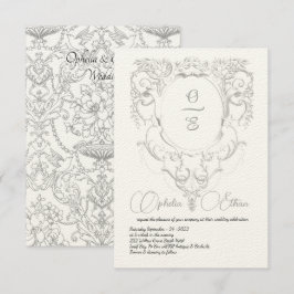 Victoriaans Grijs Monogram crest bruiloft Kaart