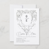 Victoriaans Grijs Monogram crest bruiloft Kaart (Voorkant)