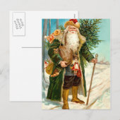 Victoriaans Groen Fluweel Kerstman Feestdagenkaart (Voorkant / Achterkant)