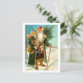 Victoriaans Groen Fluweel Kerstman Feestdagenkaart (Staand voorkant)