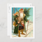 Victoriaans Groen Fluweel Kerstman Feestdagenkaart (Voorkant / Achterkant)
