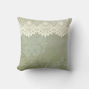  Victoriaans groen vervaagd Damask Faux Lace Kussen