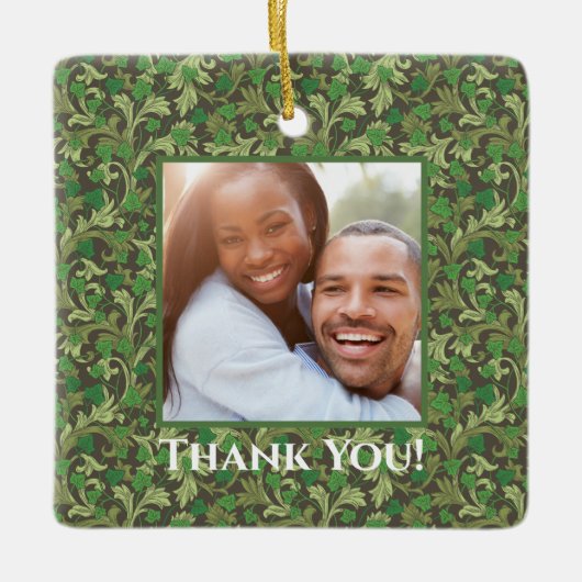 Victoriaans  Groene Ivy Growing Trellis Foto Keramisch Ornament (Voorkant)